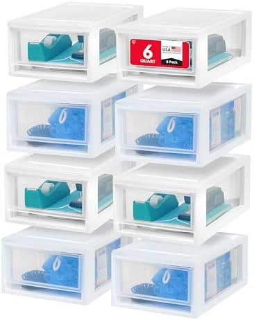 IRIS USA 8-Pack, 6 Qt. Small Stacking Drawer Storage Organizer, White by IRISUSA