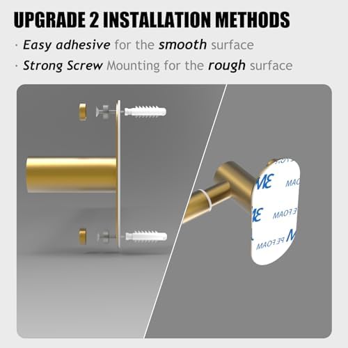 Towel Bar, Adhesive or Drill Wall Mount, Brushed Gold, 2 Pack - Image 5