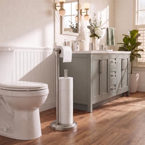 Hoimpro Toilet Paper Holder Stand Bathroom Free Standing Brushed Nickel - Image 3