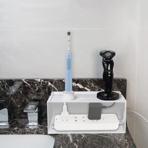 Linkidea Bathroom Cable Organizer Box for Electric Toothbrush & Razor Chargers, Cord Hider Storage Case, Countertop Clutter-Free Vanity Organizer (White) - Image 5