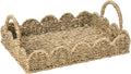 Household Essentials Seagrass Decorative Tray with Scalloped Edge, Handwoven Natural Wicker Organizer Basket with Handles & Iron Frame for Coffee Tables, Bathrooms & Countertops (Pack of 8) by HouseholdEssentials