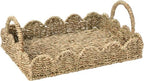 Household Essentials Seagrass Decorative Tray with Scalloped Edge, Handwoven Natural Wicker Organizer Basket with Handles & Iron Frame for Coffee Tables, Bathrooms & Countertops (Pack of 8) by HouseholdEssentials