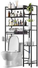 Kalrin 8-Tier Over The Toilet Storage with Side Rack, Over Toilet Storage Rack with Adjustable Shelf & Drain Basket, Freestanding Bathroom Organizer for Balcony, Laundry (Pure Black) - Image 4