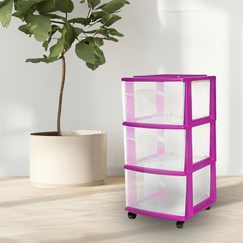 HOMZ Drawer Tower, 3-Tier Storage Cart w/Removable Wheels, Purple, 2 Pack - Image 2