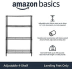 Amazon Basics 4-Shelf Adjustable Heavy Duty Steel Wire Rack Storage Shelving, Sturdy Garage Shelving, 350 lbs Capacity Per Shelf, Easy No-Tool Assembly, 36" x 14" x 54", Black - Image 2
