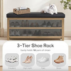 Zihanhome Shoe Rack Bench with Leather Cushion, 2 Tier Solid Wood Storage Bench, Mid-Century Modern Shoe Bench for Entryway, Hallway, Closet, Front Door Entrance, Foyer (Black, 46.5) - Image 7