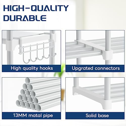 Mavivegue 9 Tiers Shoe Rack Tall Shoe Organizer Shoe Storage 50-55 Pairs Vertical Shoe Shelf Large Shoe Rack Organizer Stackable Shoe Racks for Entryway, Closet, Garage, Bedroom,Cloakroom - White - Image 6
