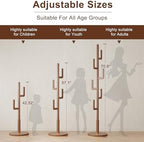 Muwuele Solid Wood Cactus Coat Rack, Freestanding Coat Rack With 6 L-Shaped Hooks and 3 Adjustable Sizes, Coat Tree for Bedroom, Entryway, Livingroom, Coat Hanger Stand for Coats, Handbags (Walnut) - Image 3