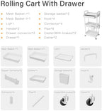 3 Tier Rolling Utility Cart with Drawer,REBECAT Utility Cart Made of Multifunctional Storage Organizer Tool for Kitchen,Bathroom,Living Room,Office(White) - Image 4