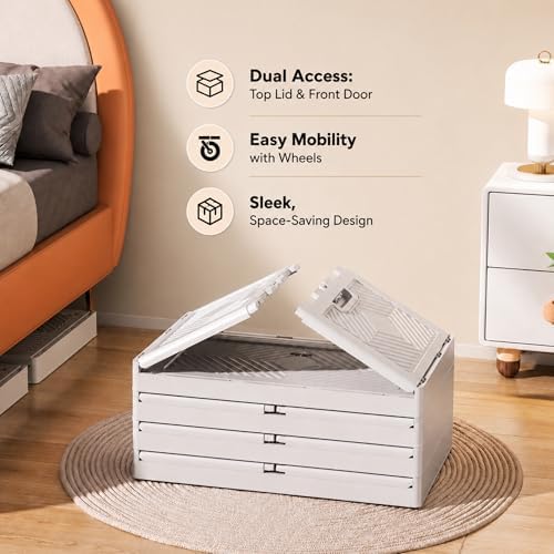 4 Tier Stackable Storage Bins with Lid, Total 199QT (4x49QT) Foldable Closet Organizer with Wheels, Collapsible Plastic Storage Boxes for Clothes, Toys, Kitchen, Office, and Dorm Room - Image 5