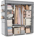 VTRIN Portable Closet Wardrobe for Hanging Clothes 57.3 Inch Large Capacity Clothes Rack with Cover, 10 Storage Organizer Shelves, 1 Hanging Rods and 6 Pockets, Free Standing Closet, Printing by VTRIN