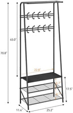 OUTLANE Entryway Hall Tree with 10 Hooks, Shoe Bench & Storage Shelf, Coat Rack Organizer with Wood Accents and Metal Frame for Entryway, Living Room, Bedroom, Black-Double row - Image 2