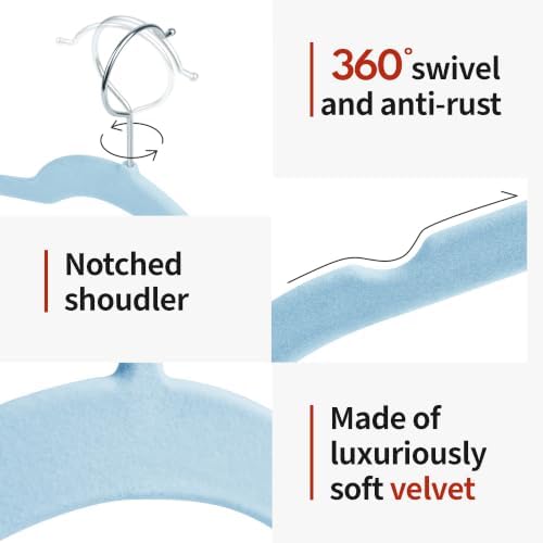 Sishynio Velvet Hangers 50 Pack, Non-Slip Slim Felt Clothes Hangers Blue - Image 5