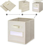 13x13x13 storage cube bins(Set of 8) Fabric storage cubes with 8 Labels Window Cards & a Pen, storage cubes 13x13, Collapsible 13 inch cube storage bins, Cubby Boxes, Beige - Image 4