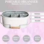 Alpha Living Home Rustic Heavy Duty Alloy Multi-Compartment Silverware Caddy - Metal Utensil Versatile All-in-One Organizer for Kitchen, Bathroom & Office Utensils, Flatware, and Accessories (White) - Image 3