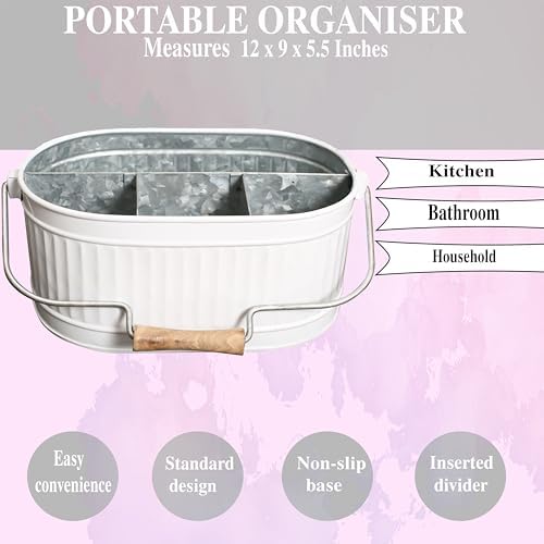 Alpha Living Home Rustic Heavy Duty Alloy Multi-Compartment Silverware Caddy - Metal Utensil Versatile All-in-One Organizer for Kitchen, Bathroom & Office Utensils, Flatware, and Accessories (White) - Image 3