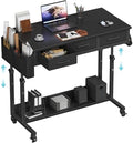 Rolling Standing Desk Adjustable Height with Drawers, 40 Inch Mobile Stand Up Portable Teacher Desks on Wheels for Classroom, Couch Sofa Side Laptop Table with Storage for Bedroom Home Office, Black by Unknown