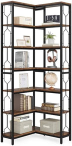 Tribesigns Corner Shelf, 7-Tier Industrial Corner Bookshelf and Bookcase - Image 4