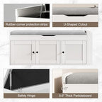 42.6" Storage Bench - Shoe Storage Bench with Side Storage Shelves and 3 Doors, Multifunctional Entryway Bench with Lift Top Cushion, Shoe Bench for Bedroom, Living Room, Entryway, White - Image 6