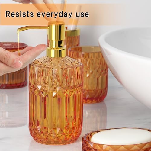 Orange Glass Bathroom Accessories Set 5 Pcs, Orange Bathroom Set, Soap Dispenser and Toothbrush Holder Set, Qtip Holder Set, Vintage Bathroom Sink Set, Cute Bathroom Decor - Image 5