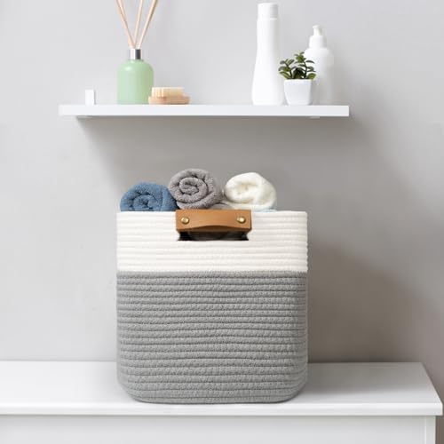danpinera 3 Pack 11"x11" Woven Basket for Organizing, Square Storage Baskets for Pillows, Towels, Toy, Clothes, Magazines, Decorative Storage Cubes for Bedroom, Living Room, Classroom, Grey - Image 4