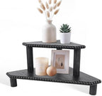 2-Tier Rustic Corner Shelf for Kitchen Counter,Wood Beaded Farmhouse Countertop Organizer with Removable Feet, Stackable Bathroom Vanity & Coffee Bar Decorative Riser Stand(Rustic Black) by MITREL