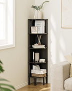 Corner Shelf, 5 Tier Corner Bookshelf, Display Corner Shelf Stand with Storage Rack, Wall Corner Bookshelf for Living Room, Bedroom, Office, Black by Apetaccat