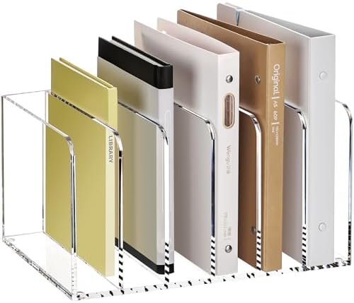 YUXUN Acrylic Magazine Holder,Clear Desk Organizer File Sorter for Notebook,Paper,Envelope,Magazine, Book Storage-Office/Home/Classroom Organization(6 Compartments,B5) by AcrylicBusinessCardHold