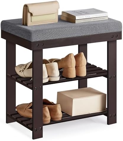 SONGMICS Bamboo Shoe Bench, 3-Tier Shoe Rack, 11.9 x 20.5 x 19.2 Inches by SONGMICSbySONGMICSHOME