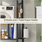 YATINEY Over The Toilet Storage Rack, 3-Tier Bathroom Organizer Shelf, Above Toilet Storage with Paper Holder 8 Hooks, Over The Toilet Storage Cabinet for Bathroom, Rustic Brown and Black TR06BR - Image 6