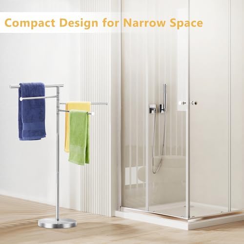 Freestanding Towel Rack, 40 Inch Tall Standing Towel Racks for Bathroom with Weighted Base, Modern Floor Towel Drying Holder Stand with 4 Swivel Arms, Stainless Steel, Chrome, YOFOVI - Image 6