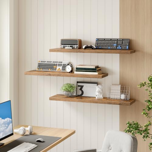 RALGEND Floating Shelves for Wall, 39.4" Long Wall Shelf Set of 3 with Invisible Bracket, 1.5" Thick Hanging Shelves Farmhouse Home Decor for Bathroom, Living Room, Bedroom Rustic Brown 10301BJP3BF - Image 6