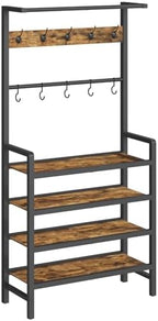 YATINEY Hall Tree, Coat and Shoe Rack, Entryway Coat Rack with 4-Tier Wooden Shoe Rack and 10 Hooks, Freestanding Hall Tree with Shoe Storage for Entryway, Hallway, Rustic Brown and Black MT09BR by Yatiney