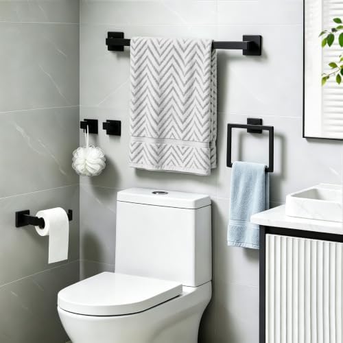 VELIMAX Mattle Black Towel Bar, SUS304 Stainless Steel Bathroom Hardware Set, Towel Racks for Bathroom Wall Mounted 16-Inches - Image 2