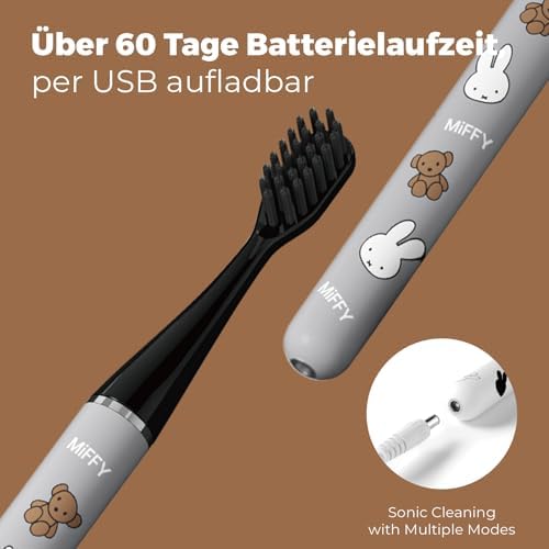 MIPOW Miffy BrushGo i4 Slim Electric Toothbrush Sonic Vibration Rechargeable Magnetic Travel Case & Ceramic Holder Dock 60Day Long Battery Soft Bristles 2Heads IPX7 Waterproof (Grey) - Image 5