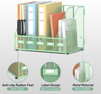 SUPEASY Desk Organizers Metal Desk Magazine File Holder with 5 Vertical Compartments Rack File Organizer for Office Desktop, Classroom, Home Workspace, Green, Plus - Image 6