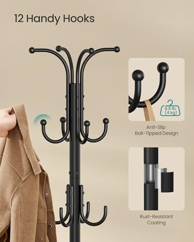 SONGMICS Metal Coat Rack Freestanding, with Umbrella Holderl, 12 Hooks - Image 5