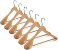 TOPIA HANGER Set of 6 Luxury Natural Wooden Coat Hangers, Premium Wood Suit Hangers, Glossy Finish with Extra-Wide Shoulder, Thicker Chrome Hooks & Anti-Slip Bar CT02N by TOPIAHANGER