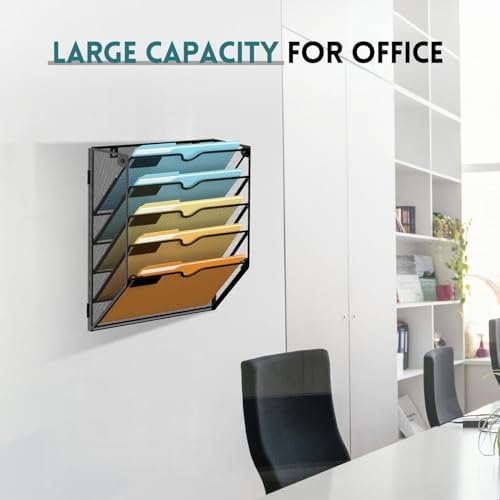 SUPEASY 5 Tier Wall File Organizer, Hanging Wall Mounted Mail Organizer with Label Slots, Metal Mesh File Holder Magazine Rack for Office, Home, School or Classroom, Black, 2Pack - Image 5