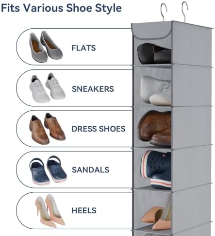 Whitmor Hanging Shoe Organizer, 8 Shelves-Hanging Closet Organizer, Hanging Shoe Rack for Small Closet, Hanging Shelves for Storage Shoes Clothes 11.5" D x 5.5" W x 41" H, Gray - Image 4