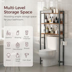 MAHANCRIS Over The Toilet Storage Rack, 3 Tier Bathroom Organizer Over Toilet, Freestanding Space Saver Toilet Stand with 2 Hooks, Bathroom Storage Shelf, Easy to Assemble, Rustic Brown TSHR6001 - Image 3