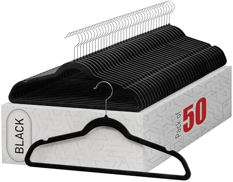 Home-it Premium Velvet Hangers 50 Pack - Heavy Duty Ultra Thin Black Suit Clothes Hangers Non Slip for Closet, Shirt Pants, Hook Swivel 360 by HOMEIT