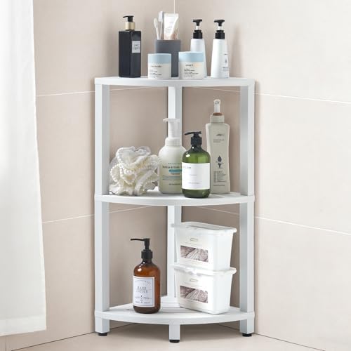 HDPS 3 Tier Floor Standing Corner Shower Caddy Organizer Shelf, Detachable Stool & Foot Rest,Waterproof & Durable Bathroom Shelves Stand Rack with Anti-Slip Feet, Space-Saving Design Storage by Unknown