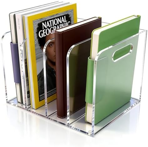 5mm Acrylic Magazine File Holder, 4 Compartment Desk Organizer by Unknown