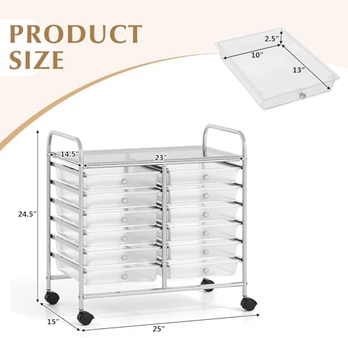 COSTWAY 12-Drawer Rolling Storage Cart, Utility Storage Organizer Cart - Image 3