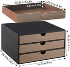 PU Leather Desk Organizer with 3 Drawers,Executive Office Supplies Desktop Filing A4 File Cabinet/Holder for Jewelry/Bill/Paper/Documents/Makeup Home Decor Stationery Storage Box,Black - Image 3