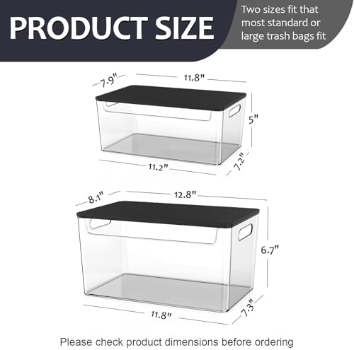 COAZEX 2 Pack Stackable Plastic Trash Bag Holder with Black Lids Under Sink - Image 2