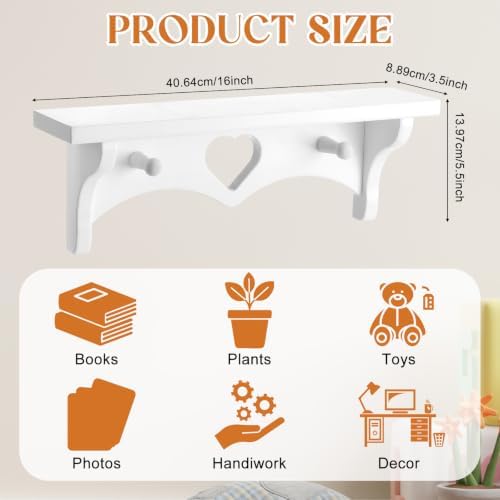 Novabright 2 Pcs Wooden Heart Shelf 16" Vintage Wall Shelf, White - Image 2