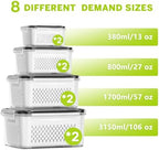 HOMETALL 8 Pack Fruit Storage Containers for Fridge, Produce Containers for Fridge with Colander, Leakproof Fridge Organizers and Storage for Berry Vegetable Salad Lettuce Meat Food - Image 3
