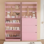 Pink Hidden Shoe Cabinet with 3 Flip Drawers & Coat Rack, Entryway - Image 3